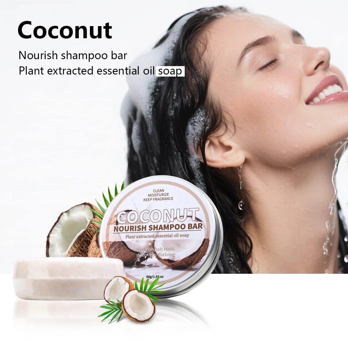 Coconut Shampoo Bar Oil Soap Hair Nourishing Deep Cleansing Handmade Qme 60g