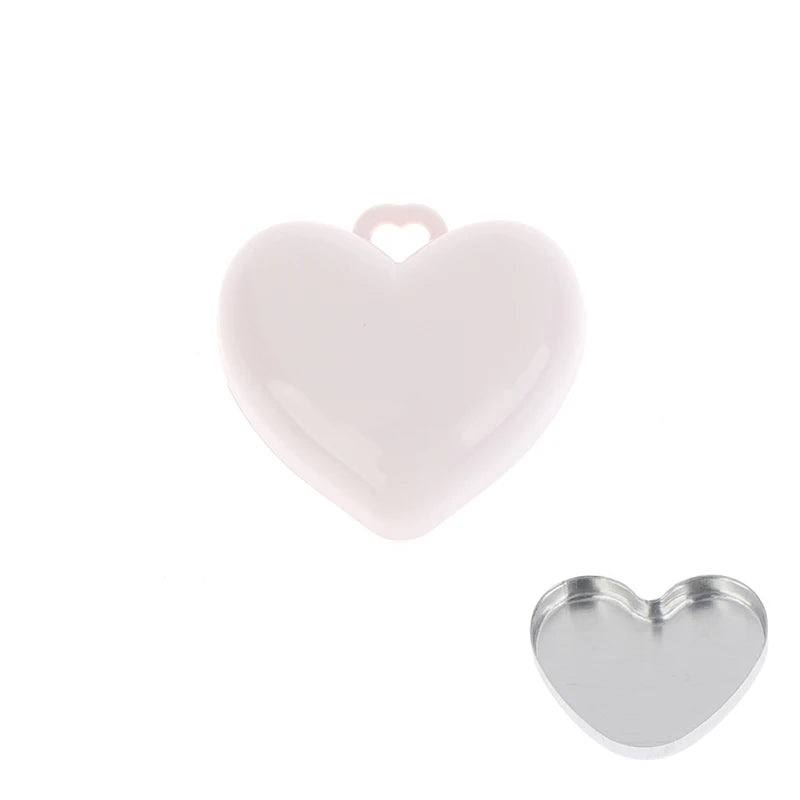 Heart-shaped Mini Empty Compact Mirror Aluminum Pan Keychain Blush Qme White