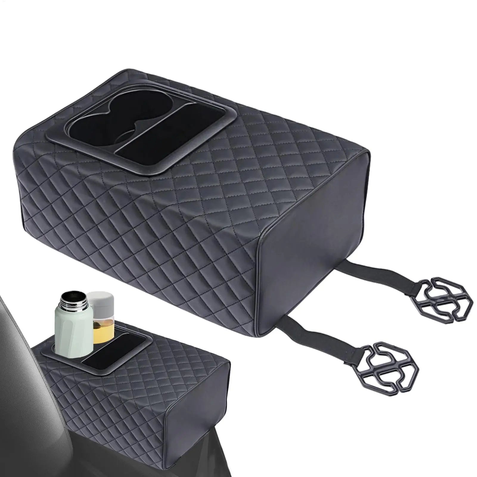 Armrest box booster pad Universal Rear Seat Armrest Console Box with Cup Holders Backseat Center Console with Double Pockets Qme