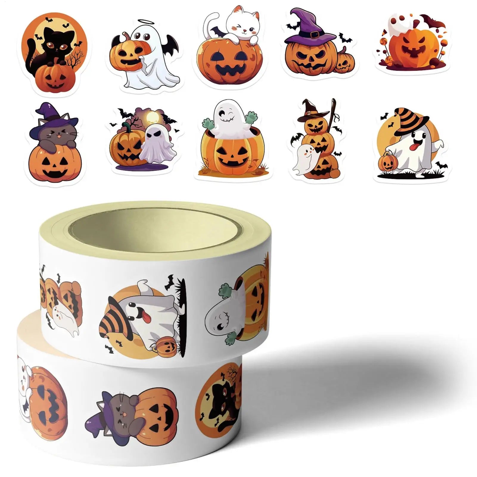 Halloween Stickers 500 Pumpkin Face Shape Decals Roll Sealing Qme