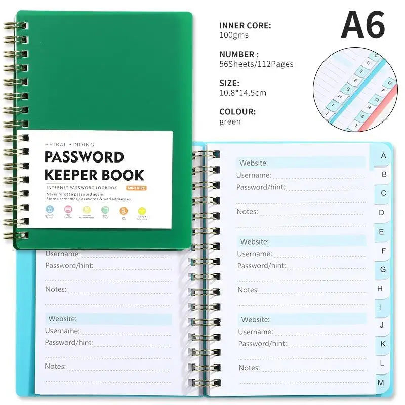 A6 Password Keeper Book Alphabetical Tabs Portable Internet Login Qme A5