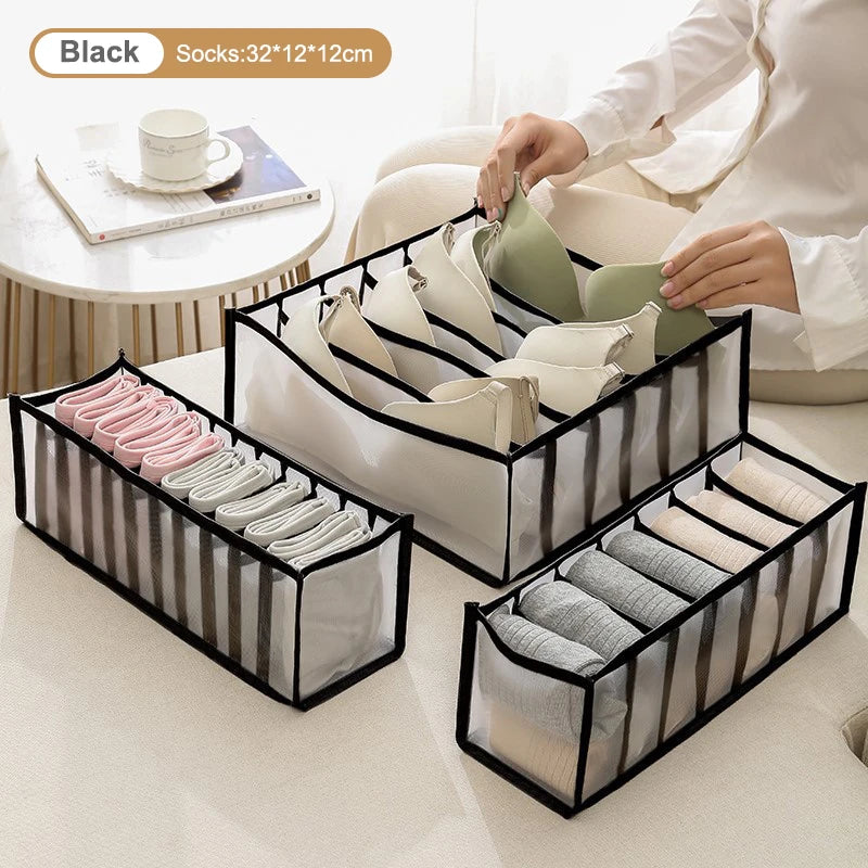 Multifunctional Folding Drawer-Style Fabric Storage Box For Underwear And Socks Qme Black 11 Grids