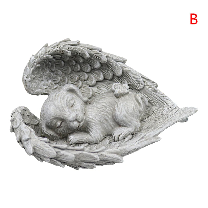 Mini Pet Cat Dog Angel Statue Resin Sleeping Sculpture Memorial Qme B