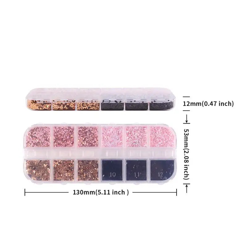 12 Grids Nail Decoration Star Heart Round Shape Art Glitter Sequins Qme one size