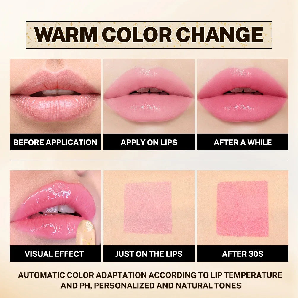 QIBEST Color Changing Lipstick Glitter Lip Blam Transparent Long Lasting Non-Sticky Moisturizing Glossy Shine Lip Stain Tinted Qme