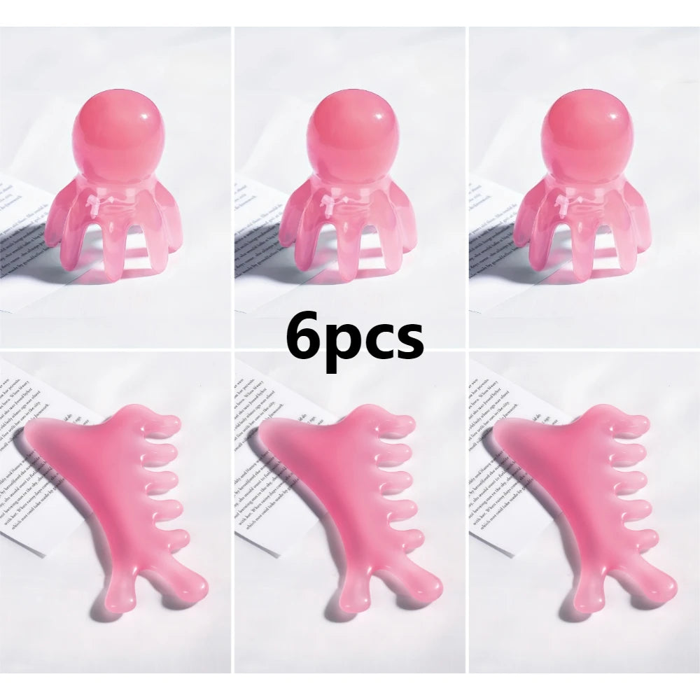 Octopus Massage Combs and Dolphin Massage Combs, Meridian Massager, Scalp Acupoint Comb, Portable Style Wide Tooth Scraping Comb Qme 6pcs No plug
