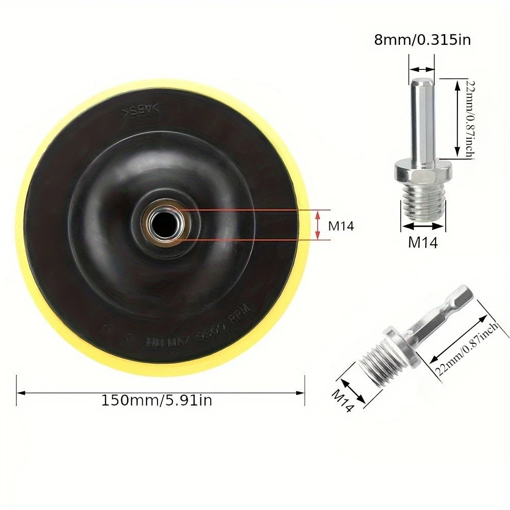 Sanding pad,threaded hexagonal drill adapter, uncharged,used for corner grinders, drill bit buffer polishing machine accessories Qme 150mm 1set