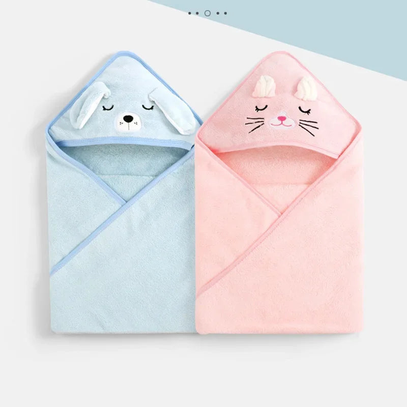 Soft Cartoon Animal Baby Hooded Bath Towel Swaddle Wrap Warm Newborn Qme