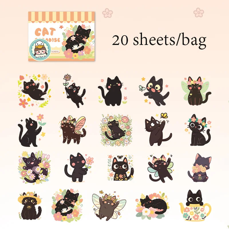 20 Sheets/Bag Cute Cat PET Stickers for Creative Journal Scrapbooking Stationery Planner Phone Case Gift Decor Qme 1