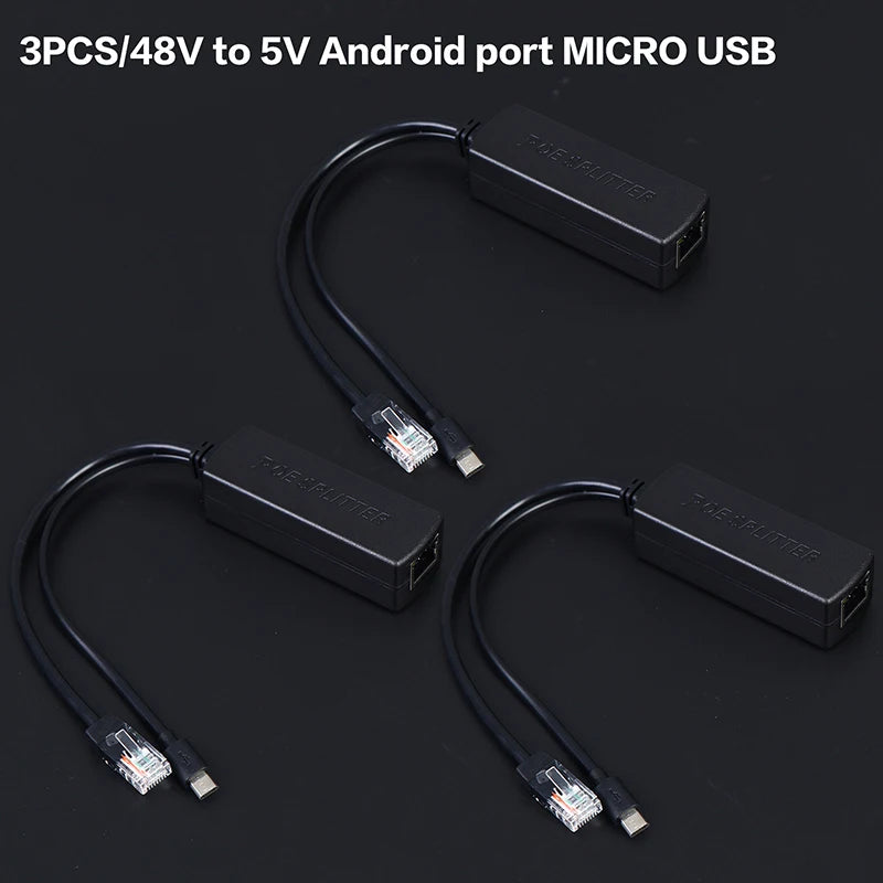 DC48V 5V Micro USB POE Splitter Connectors Adapter Cable IP Camera Qme A2 3PCS