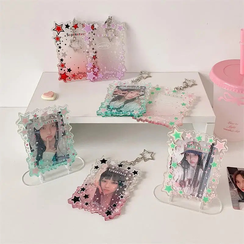 Cute Star Gradient Photocard Holder PVC Girl Card Idol Photo Display Qme
