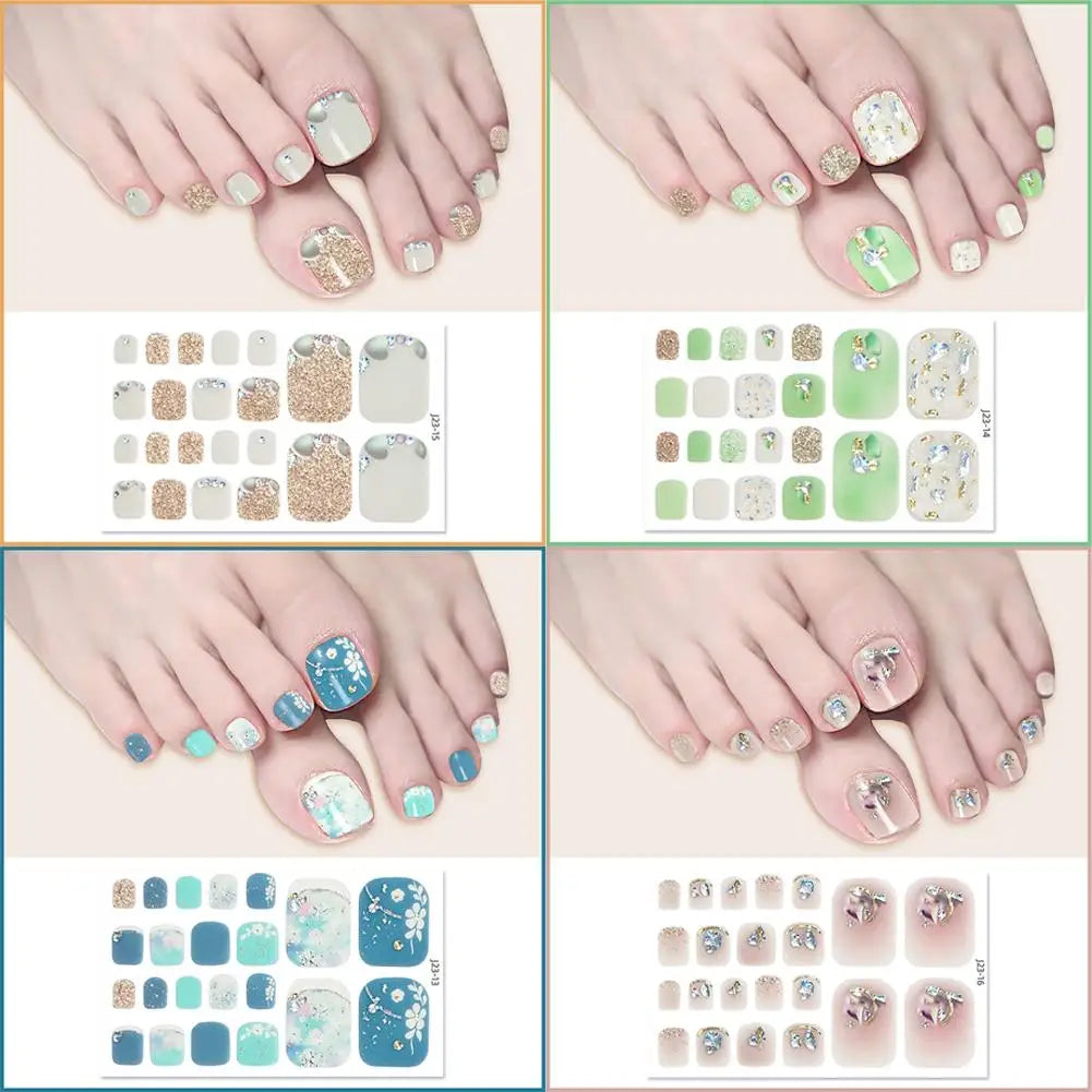 22 Counts Glitter Toe Nail Stickers Removable Flash Wraps Self Qme