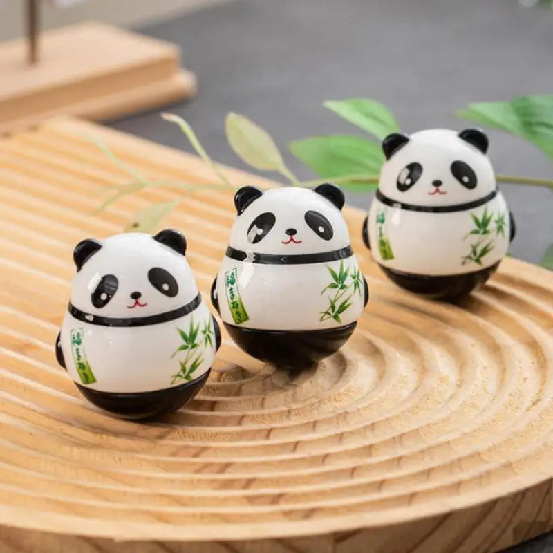 Japanese Ceramic Panda Doll Crafts Tumbler Toy Lucky Charm Fortune Qme