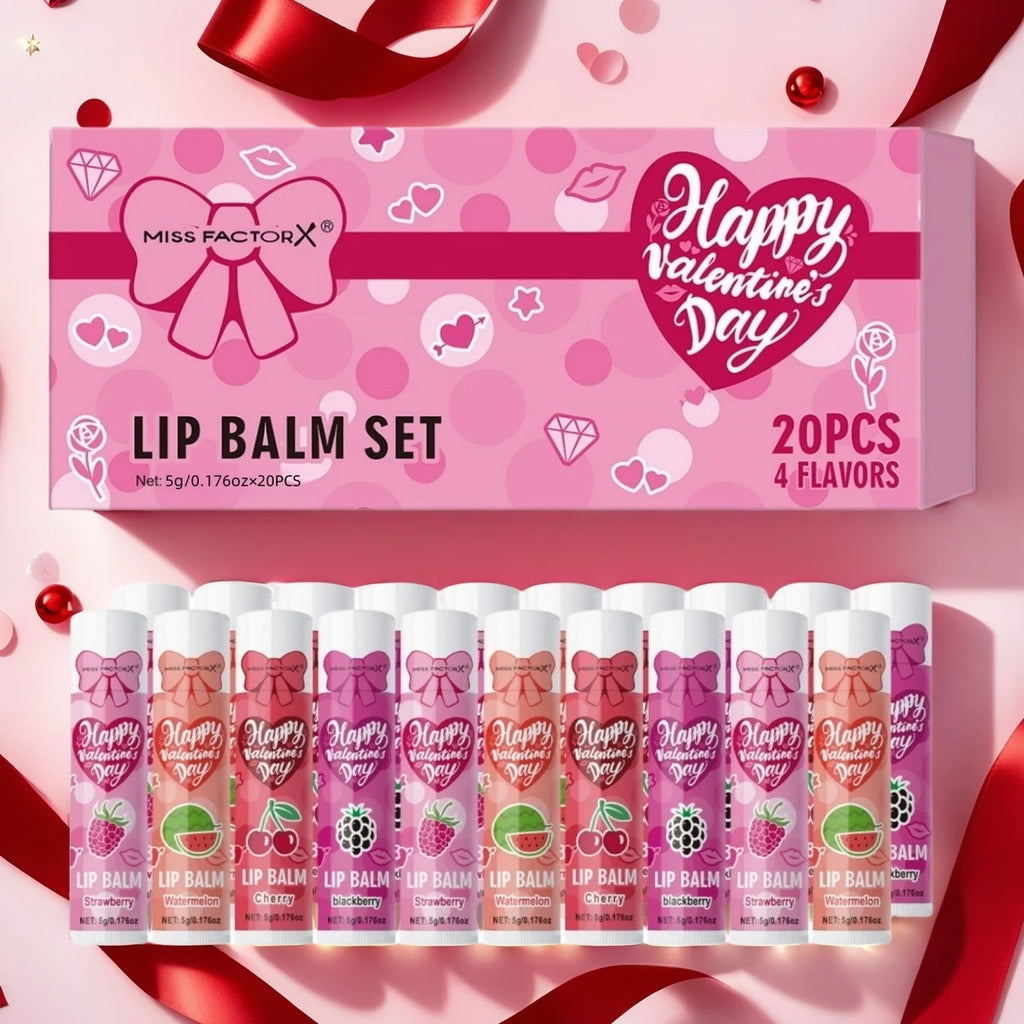 20PCS/Box Luxury Gift Set Lip Balm Set Hydrating and Glossy For Dry Lips Valentine's Day Gifts Women's Qme