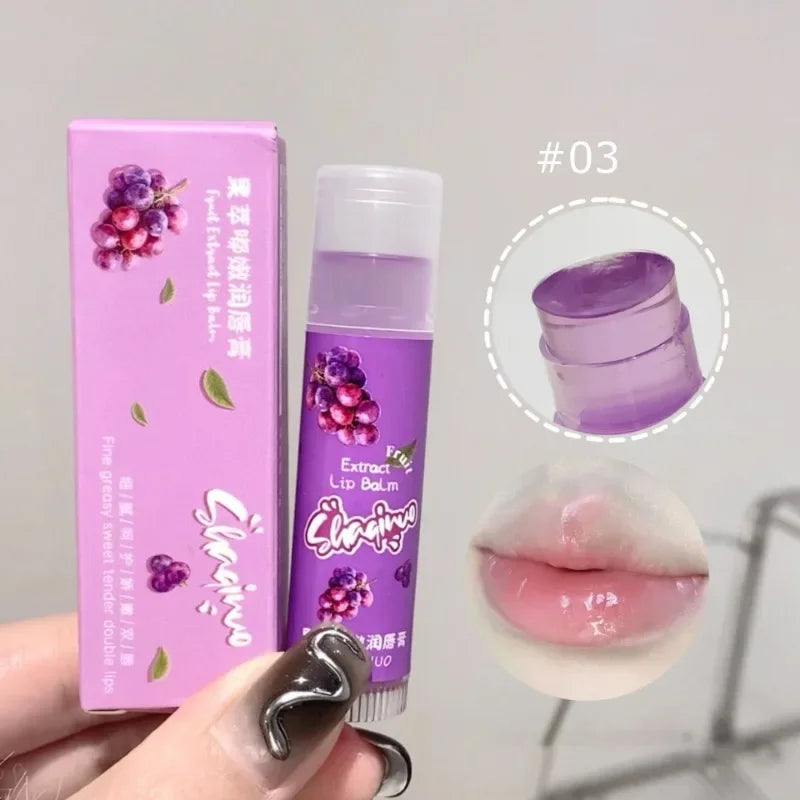 Set of 3Pcs Fruit Extract Lip Balm Jelly Moisturizing Hydrating Lipsticks Watery Gloss Fade LipLines Lip Care Tinted Lip Pomade Qme 03