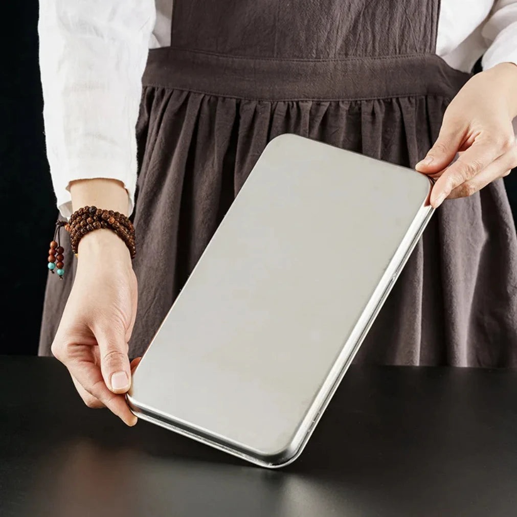Metal Food Serving Plate Rectangle Stainless Steel Tray Home Dishes Qme
