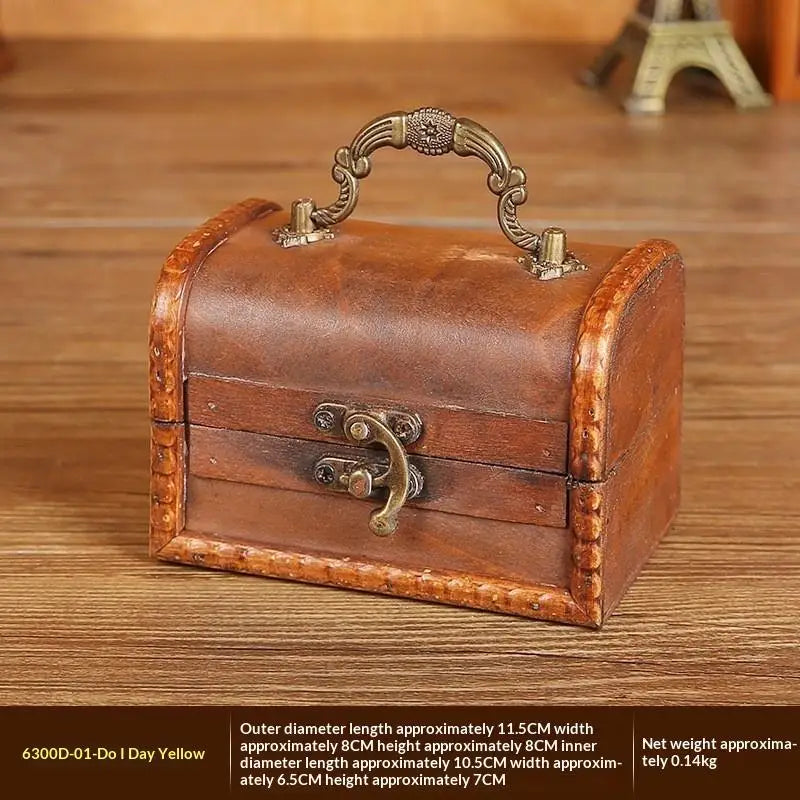 Retro Wooden Storage Box With Lock Retro Treasure Jewelry Necklace Postcard And Small Objects Storage Case Trinket Chest Qme G