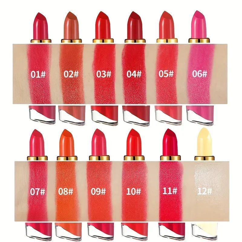 12 Colors Creamy Moisturizing Lipstick Long Lasting Leaning Tower Qme