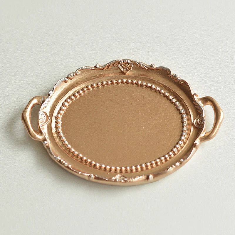 European Retro Mini Jewelry Tray Necklace Rings Displays Showing Qme Gold