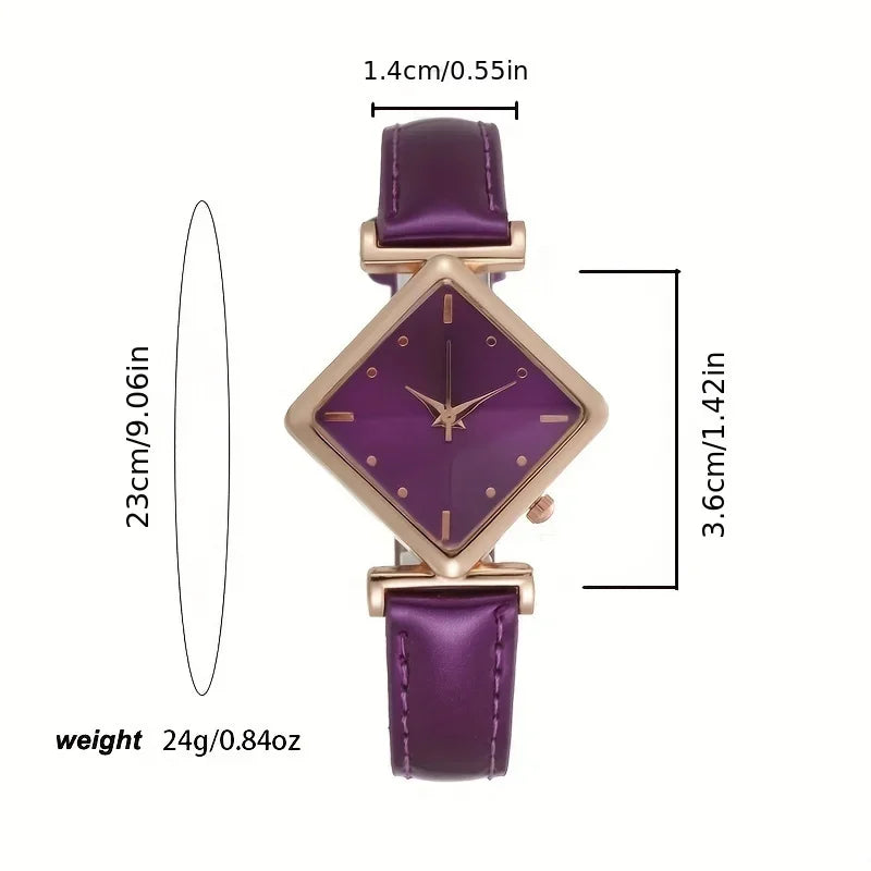 Women's Watch Elegant Rhombus Pointer Quartz Watch Retro Fashion Analog PU Leather Wrist Watch Qme