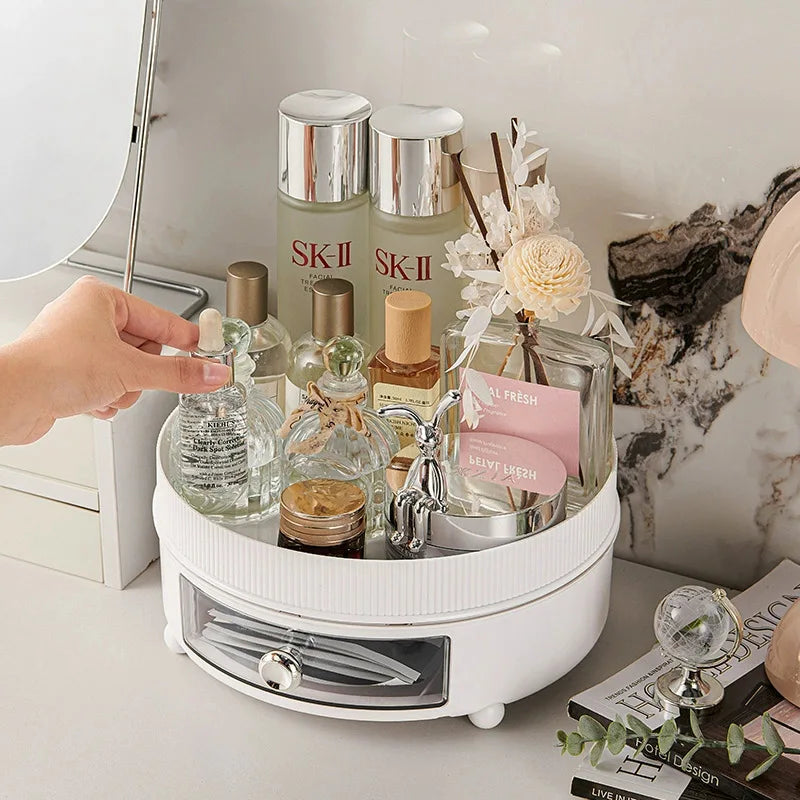 Luxury Plastic Rotating Organizer Cosmetic Storage Box Fruit Tray Qme DrawerDoubleWhite