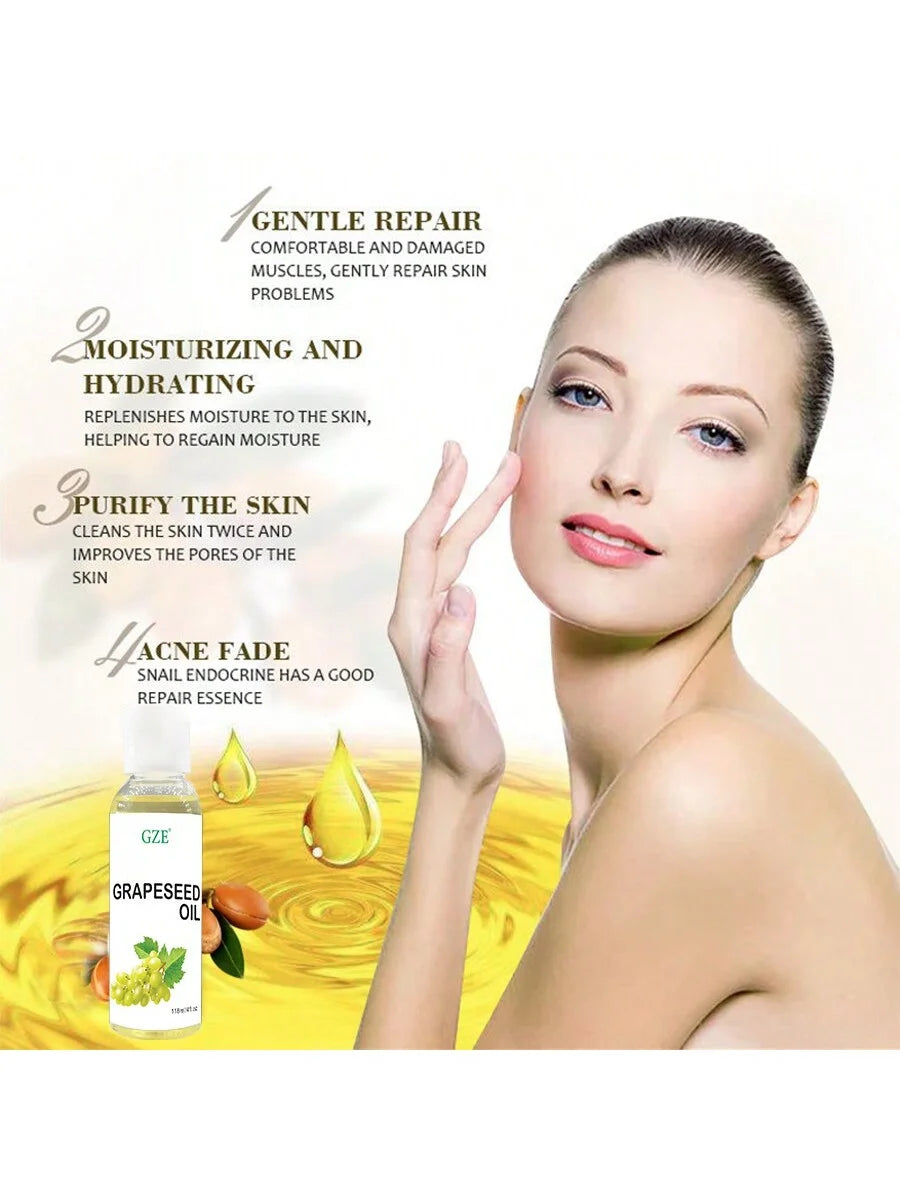 GZE Grapeseed Oil, Skin Care for Sensitive Skin, Light Silky Moisturizer for All Skin Type, Hair Strengthens Vegan Thickening Qme