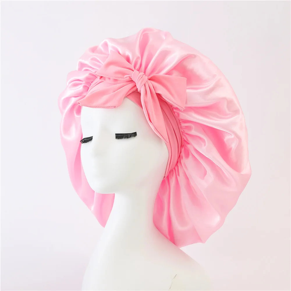 Sleeping Hat Women Satin Solid Night Sleep Cap Hair Care Bonnet Nightcap For Women Men Unisex Cap Bonnet De Nuit Shower Turban Qme Pink