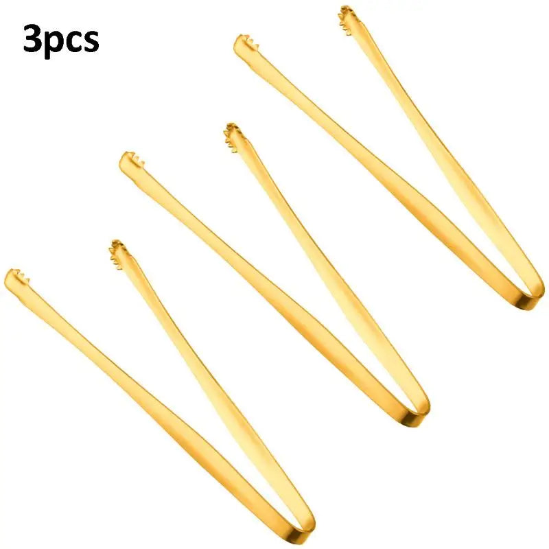 Stainless Steel Ice Clamp Thick Anti Slip Clip Fruit Coffee Cube Qme Gold 3pcs