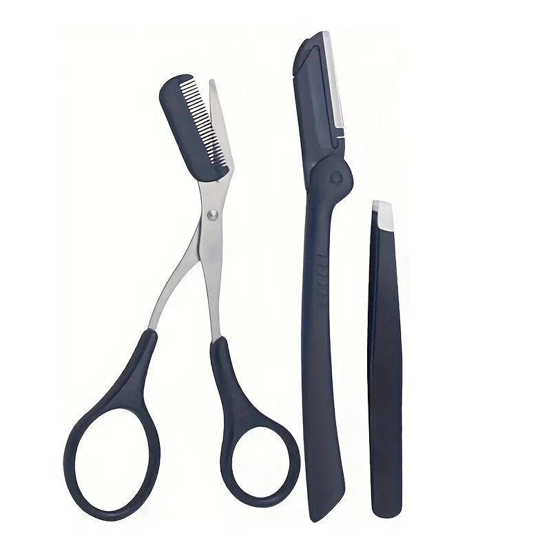 1set Eyebrow Grooming Razor Tool, Multifunctional Eyebrow Beauty Kit, Includes an Exfoliating Skin Smoothing Tool, Qme Black