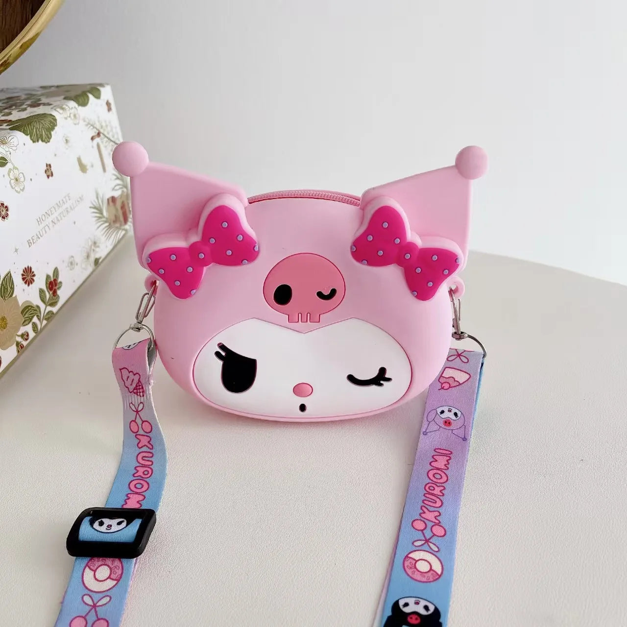 Cute Kuromi Silicone Coin Purse Sanrio Cartoon Mini Crossbody Bag Qme pink M