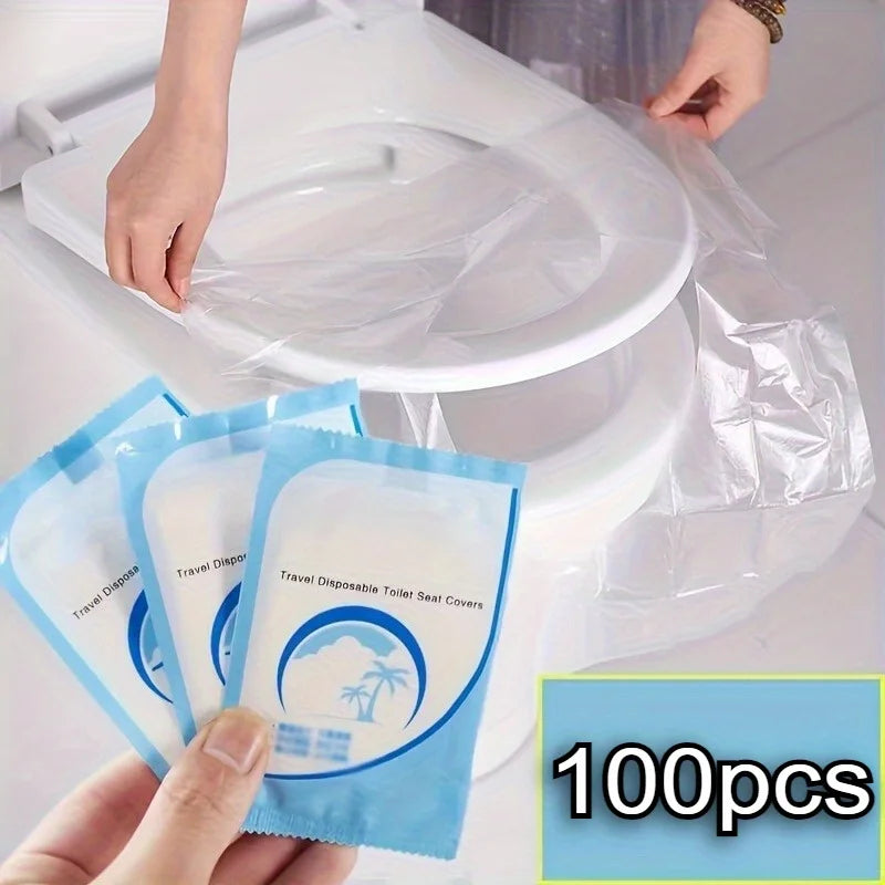 Travel Disposable Toilet Seat Covers - Waterproof Plastic Toilet Seat Protectors for Hygiene Qme 100pcs