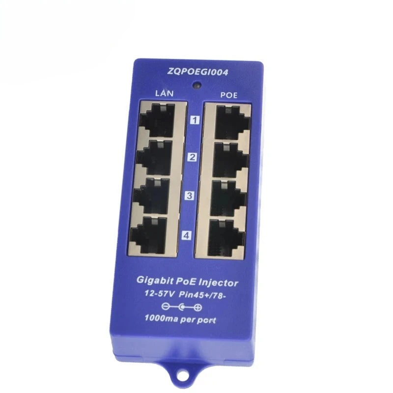 1PCS 4-Port POE Injector Gigabit B-Mode Ethernet Power Supply 24V60W Switch Router Qme