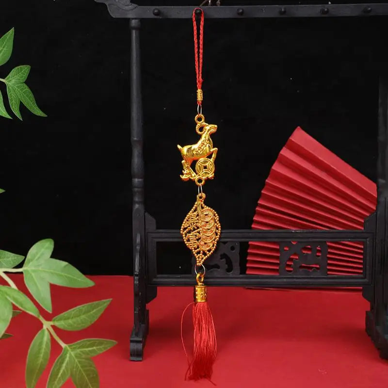 Chinese New Year 2027 Goat Hanging Ornaments Gold Lucky Design Red Tassels For Spring Festival Home Wall Decor Qme A10