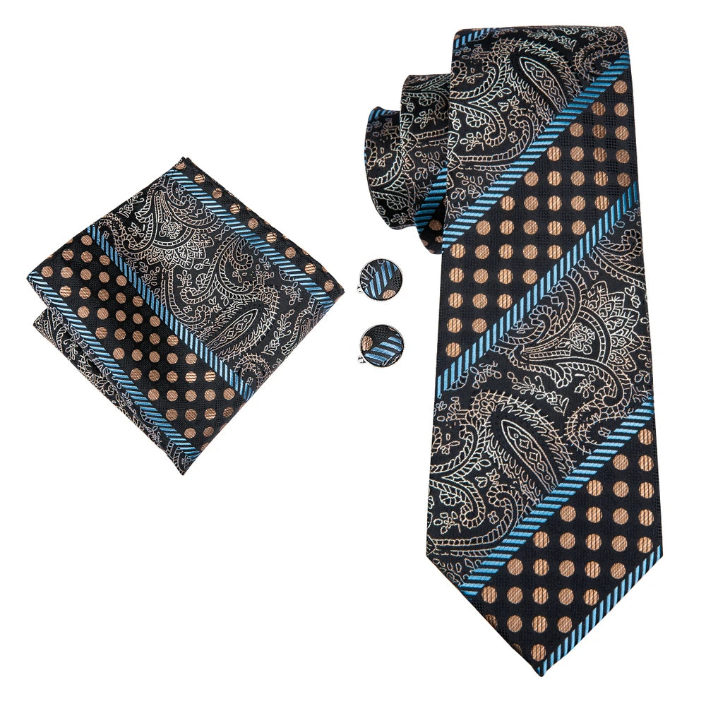Hi-Tie Fashion 8.5cm Blue texture Men's Elegant Tie Handkerchief Cufflinks Set Wedding Party Accessories Gift for Men Gravats Qme n-3006