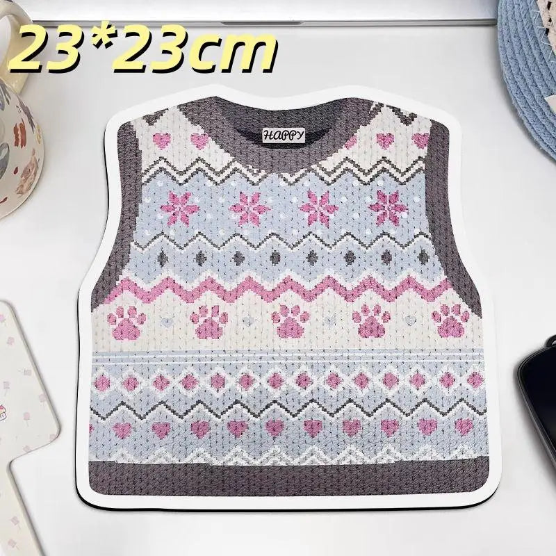 Desk Anti-slip Sweater Mouse Mat Simulated Printing Knitted Pad Cute Qme A3