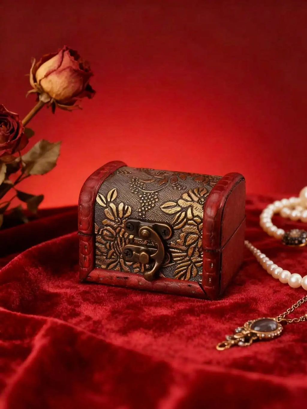Mini Antique Wooden Treasure Box Jewelry Storage Retro Texture Full Qme