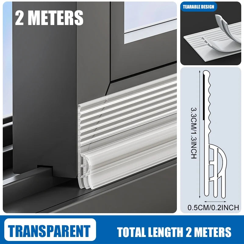 2/4M TPE Anti-Cold Sliding Window Seal Strip Sound Insulation Self Adhesive Triple Windproof Door Under Adjustable Weatherstrip Qme Transparent 2M