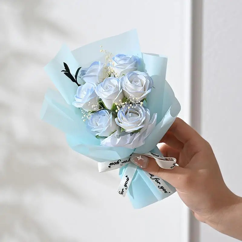 Valentine's Day Gift Decoration Rose Artificial Flowers Bouquet Fake Flower For Girlfriend Gift Mother's Day Decor Flower Qme Blue
