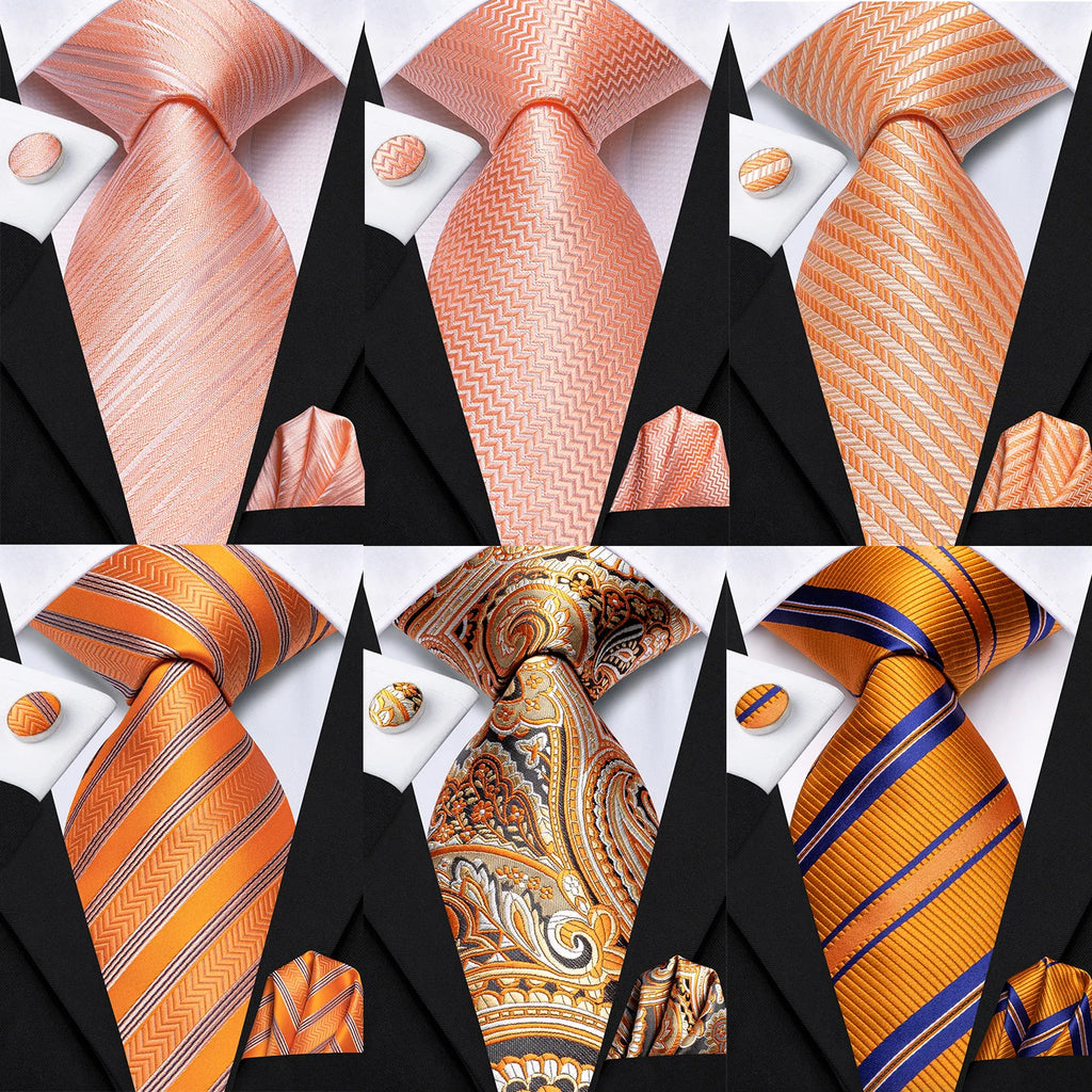 Hi-tie Designer Tie Men Orange Grey Paisley 2023 Fashion Silk Wedding Qme