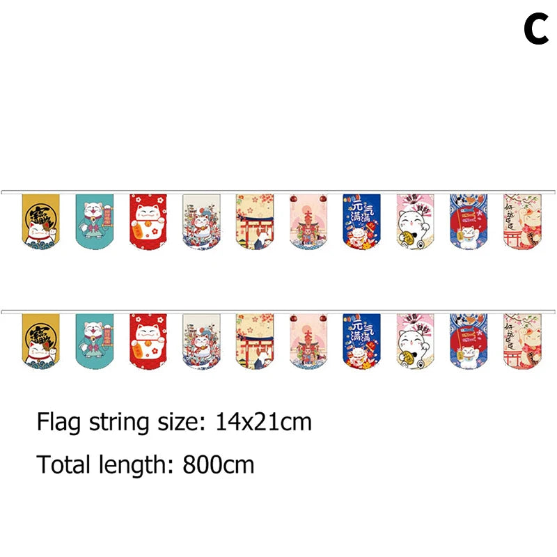 Japanese Style Lucky Cat Hanging String Flag Sushi Restaurant Bunting Banners Izakaya House Birthday Party Wedding Decoration Qme C