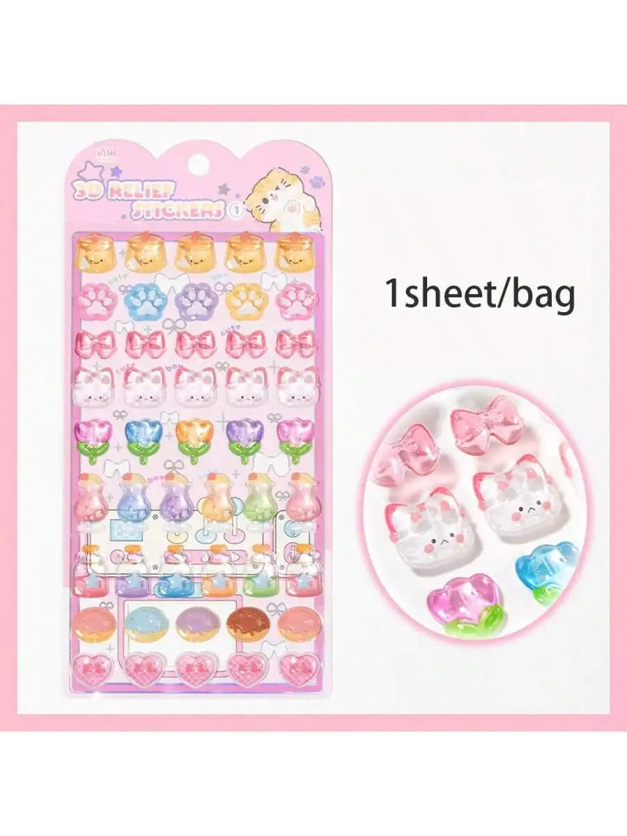 1 Sheet 3D Puffy Jelly Candy Stickers Wobble Sensory Game for DIY Crafts Scrapbooking Journal Laptop Decoration Qme 6-4