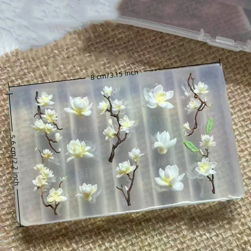 3D Magnolia Flowers Nail Mold DIY Silicone Tools Floral Petal Design Qme