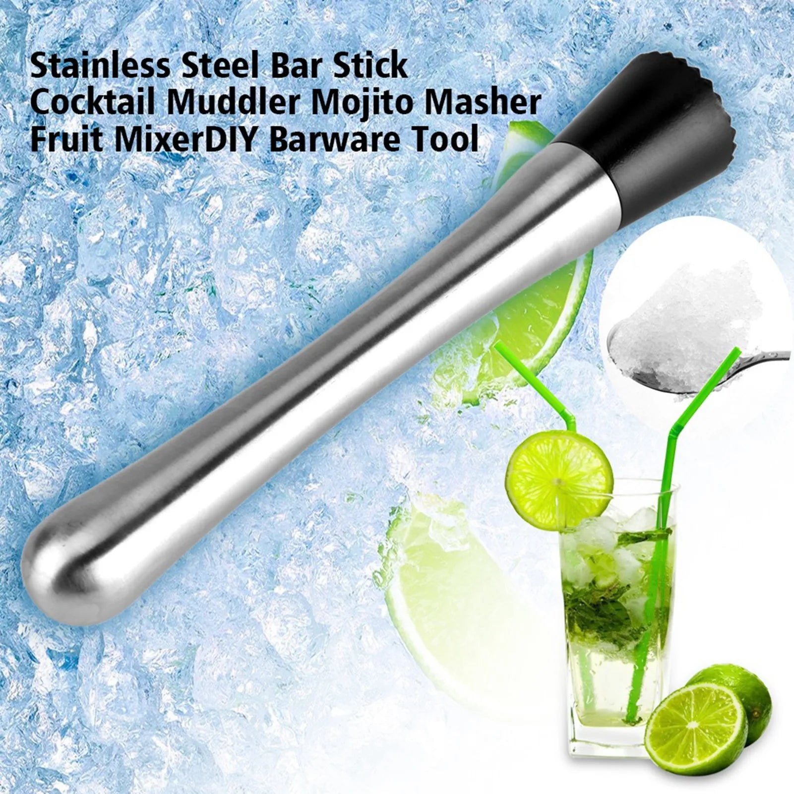Stainless Steel Cocktail Muddler Mojito Masher Bar Stick Fruit Mixer Tool for DIY Cocktails Drinks Barware Accessories Qme