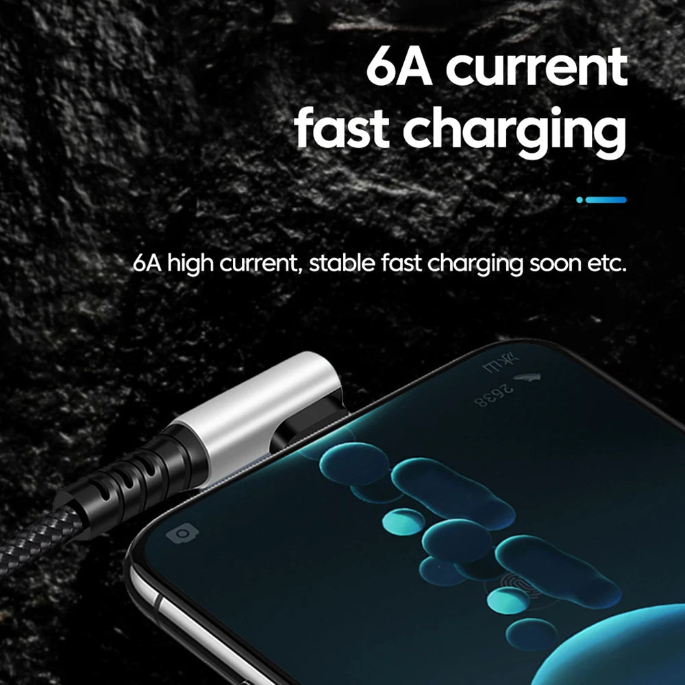 6A 25cm/50cm Short Data Cable 90 Degree Elbow USB PD To Type C Cable Fast Charging Cord For Iphone15 Xiaomi Samsung USB C Line Qme