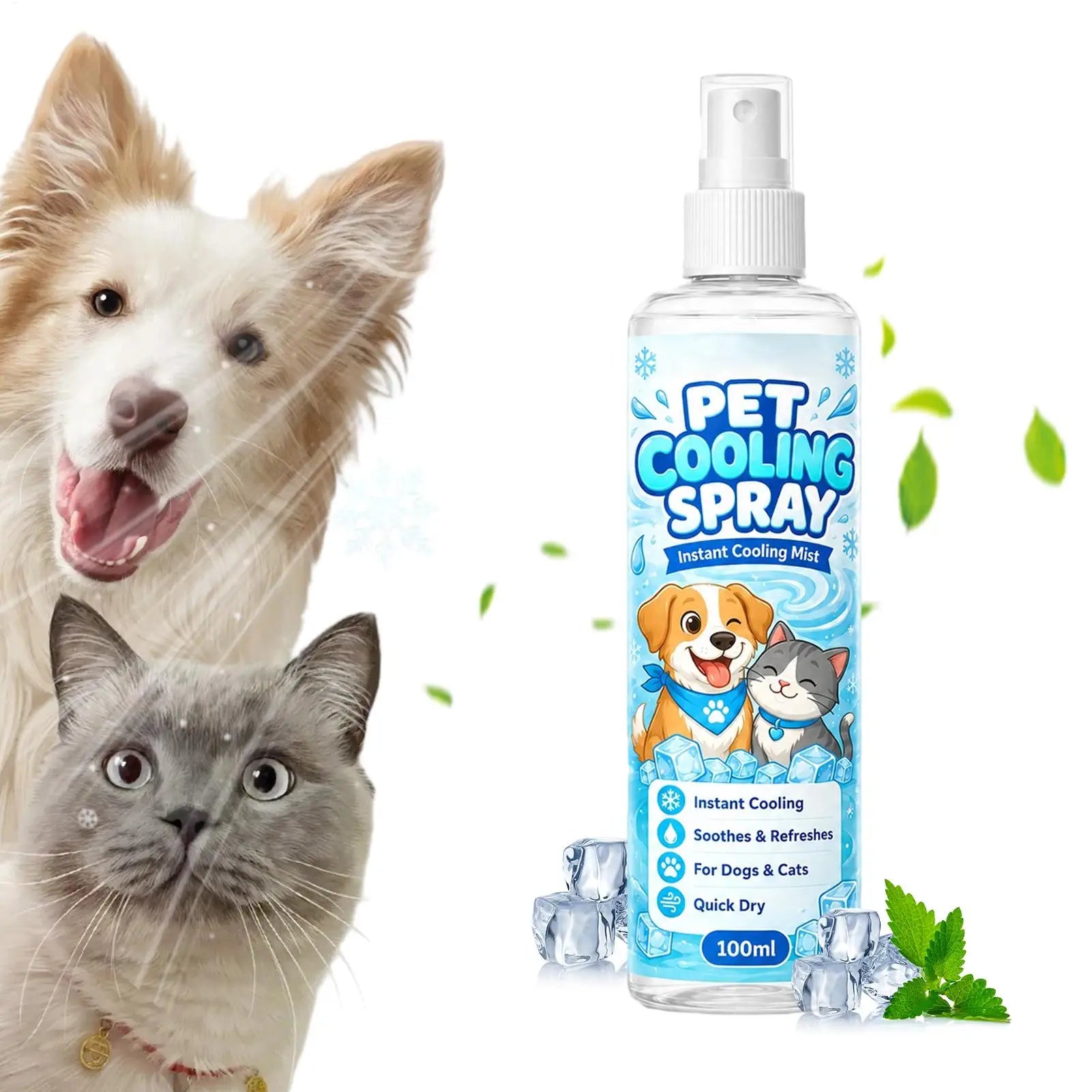 Dog Refreshing Cooling Spray 100ml Instant Gentle Refreshing Mist Hot Weather Cool Down Spray for Walking Playtime Home Daily Qme