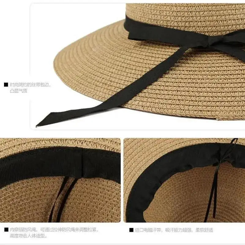 Women Summer Straw Hat Foldable Wide Brim Sun Protection Beach Korean Qme