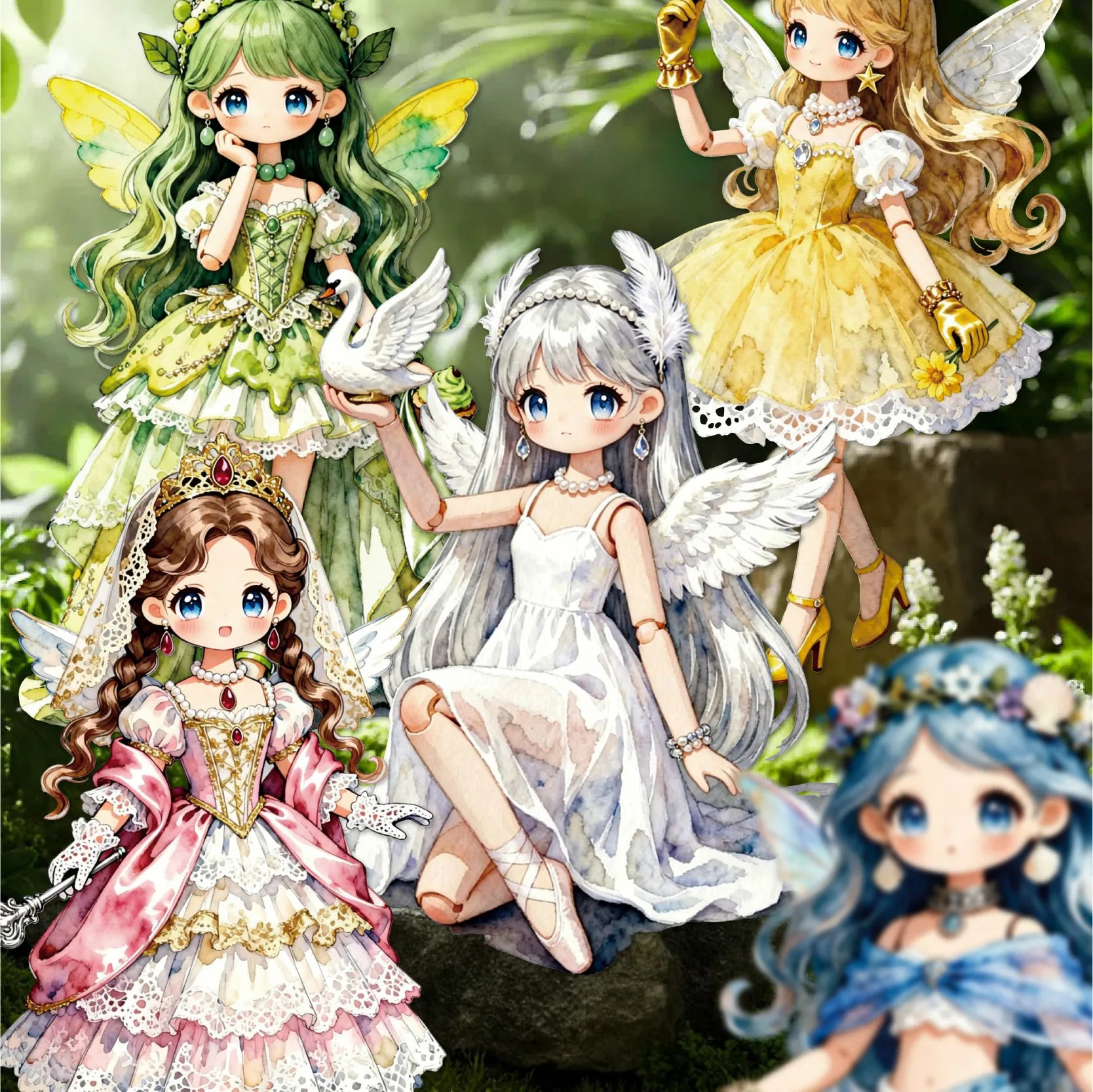 Vintage Story Lolita Angel Girls Stickers, Sweet Doll Character Collage Supplies for Journals, Multi-purpose Decorative Stickers Qme
