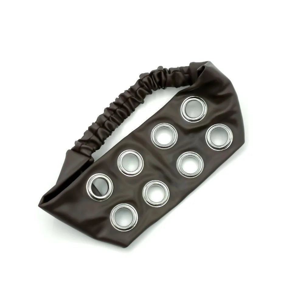 Stretchy Punk Headwrap Eyelets Metal Steampunk Hollowed Out Headband Qme Style 9