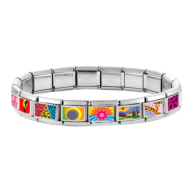 Wholesale Y2K Cartoon Cute Cat Potted Plant Scenery Italian Charm Links Fit 9mm Stainless Steel Bracelet DIY Making Jewelry Gift Qme