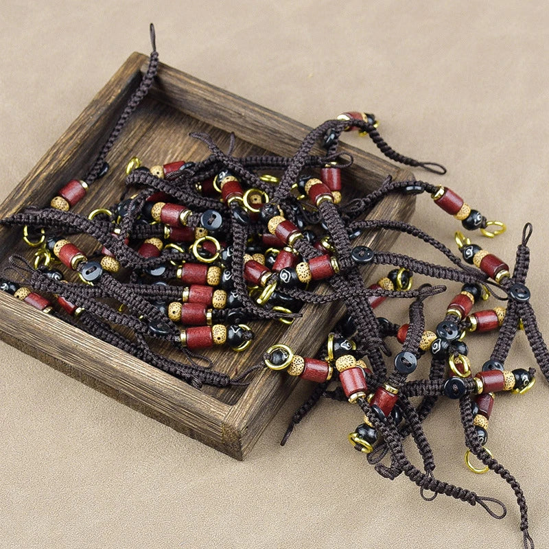 Lanyard Braided Rope Keychain DIY Xiangyun Keyring Sandalwood Pendant Qme